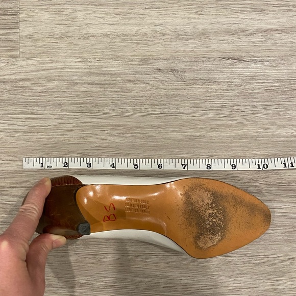 VINTAGE Italian Leather Salvatore Ferragamo White & Brown Two-Tone Heel Size 6.5 - Picture 7 of 8